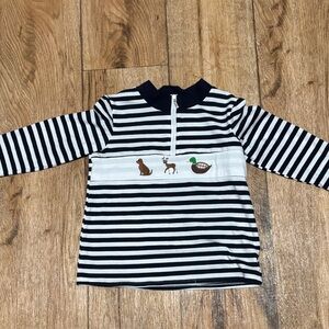Striped Long Sleeve Shirt with Animal Embroidery Quarter Zip size 6